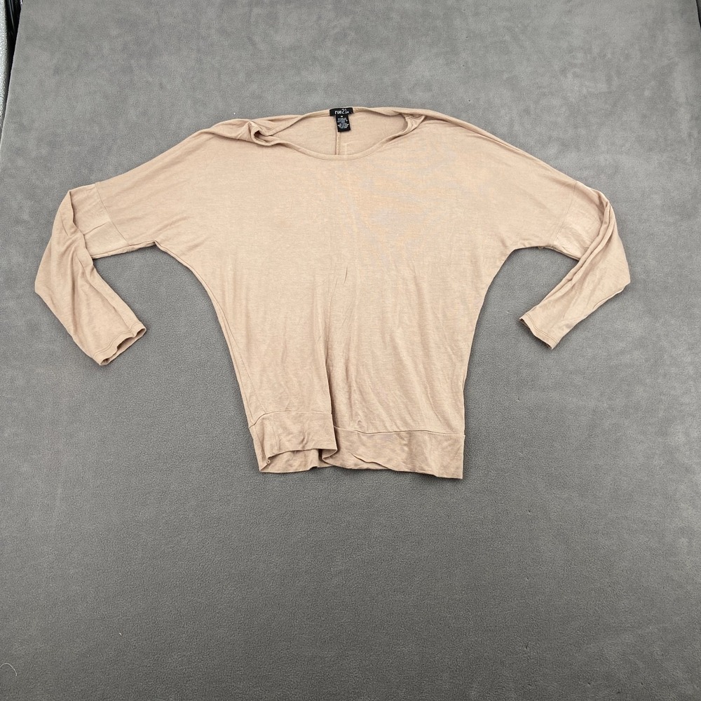 Rue 21 Blouse Top Womens Medium Taupe Rayon Stretch Dolman Long‎ Sleeve Relaxed